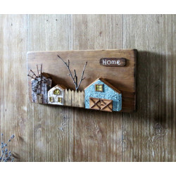 Деревянное панно для интерьера с домиками country house